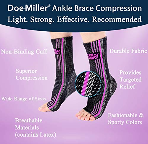Doc Miller Medium Size | 1 Pair Pink Ankle Brace & 1 Pair Pink Elbow Brace | Compression Support for Men & Women | Brace for Pain Relief | Supports Workout Recovery