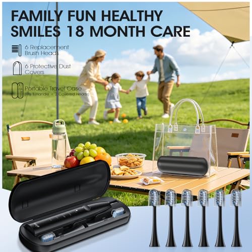 OasiSmile Sonic Electric Toothbrush, 42000 VPM Toothbrush with 6 Brush Heads & Travel Case, 5 Modes with 2 Minutes Built in Smart Timer, Wireless Charging, 100-Day Battery Life for Home Travel Black