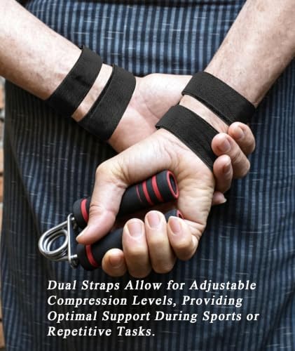 2 Pcs Wrist Compression Strap and Wrist Brace Sport Wrist Support for Fitness, Weightlifting, Tendonitis, Carpal Tunnel Arthritis, Pain Relief (Black) Black