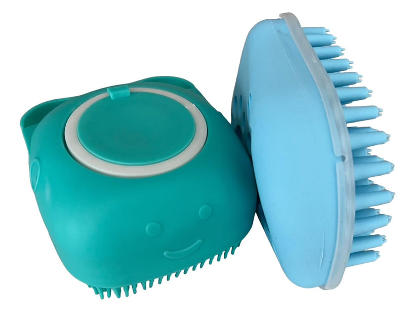 2Pack Dog Bath Brush - Dog Shampoo Brush Scrubber - Dog Bath Brush With Soap Dispenser - Dog Scrubber for Bath - Short Long Haired Dogs and Cats Washing - Pet Bath Massage Brush - Soft Silicone Blue and Green - BeesActive Australia