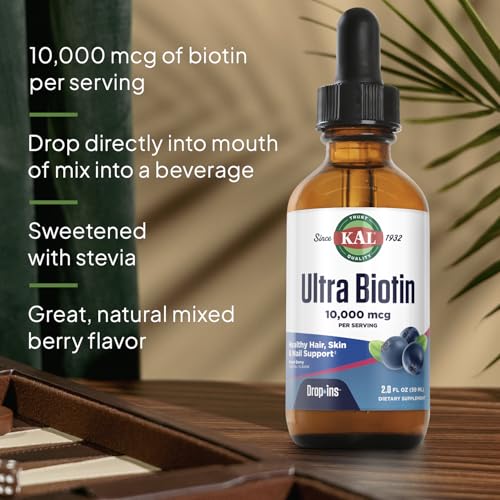 KAL Ultra Biotin 10000mcg DropIns, Natural Mixed Berry Flavor - 2 fl oz 2 Fl Oz (Pack of 1)