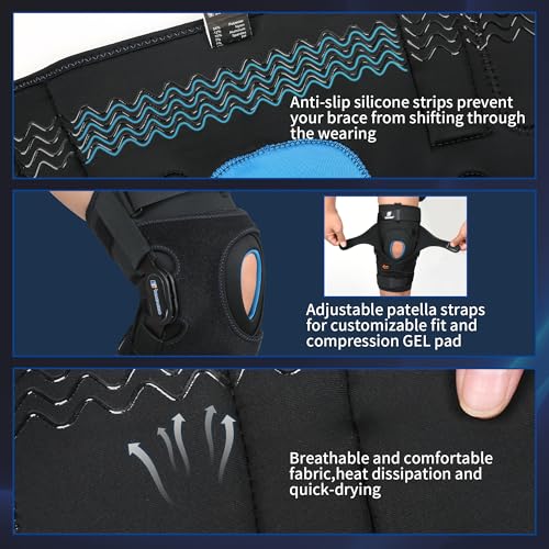 TIMTAKBO Medium Hinged Knee Brace With Side Stabilizers for Men Women Black