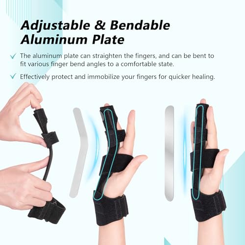 Trigger Finger Splint, Adjustable Two Finger Splint with Upgraded Wrist Strap, Full Hand and Wrist Brace Support, Metal Straightening Immobilizer for Sprains, Mallet Injury, Arthritis (S/M) S/M Upgraded Version
