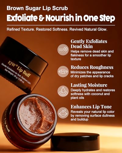 Triple-Action Lip Scrub - Brown Sugar, Coffee & Pearlite Exfoliator - Infused with Coconut & Botanical Oils for Nourishing Care of Dry, Cracked Lips - Vegan, Cruelty-Free 0.88 Ounce (Pack of 1)