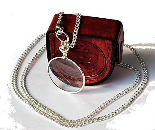 Silver Coated Magnifying Glass, Optical Magnifier Lens with A Beautiful Necklace Chain Monocle for Library Reading Fine Print Zooming Increase Vision Jewelry ()