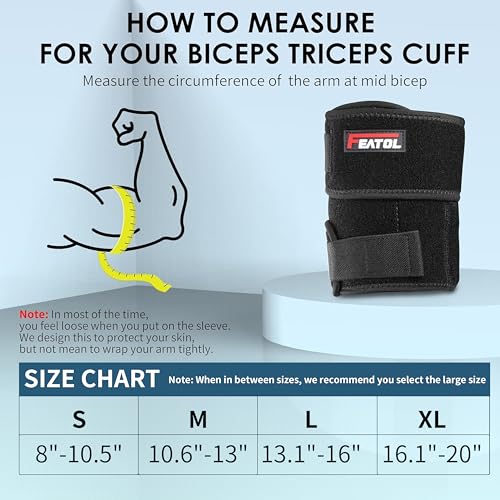 FEATOL Bicep Tendonitis Brace Compression Sleeve Support, Upper Arm Brace Tricep Bicep Support Bands for Men and Women, Arm Wrap Pain Relief for Muscle Strains and Inflammation(Black, X-Large) Black