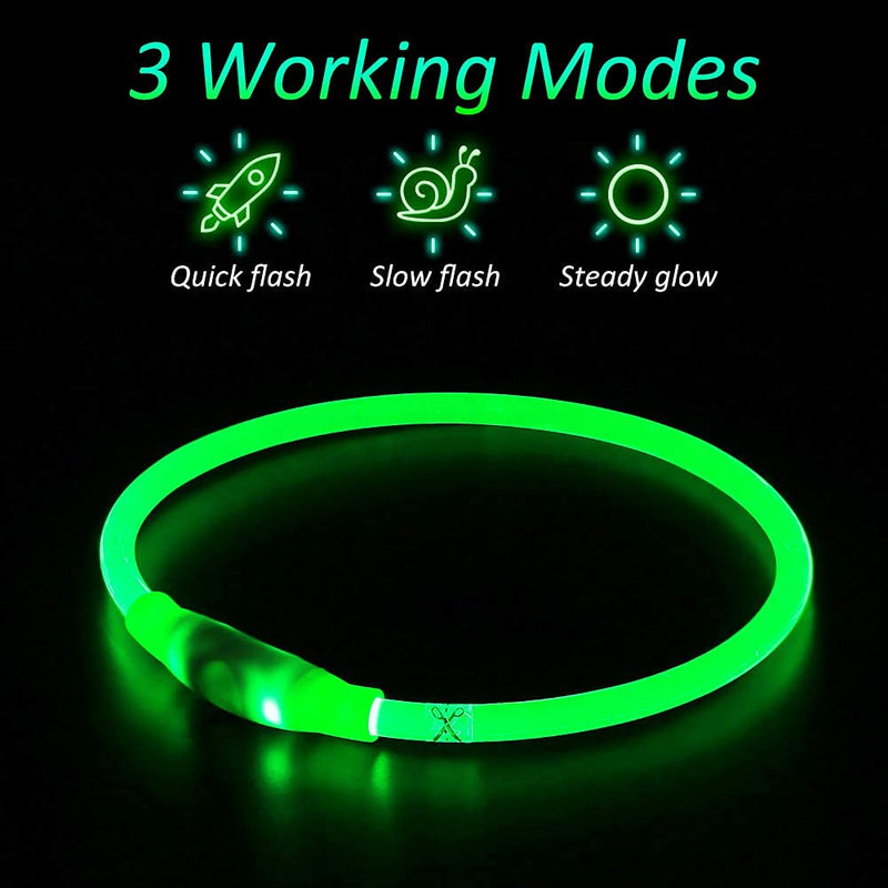 iTayga Luminous Dog Collar, USB Rechargeable and Waterproof Dog Collar, Adjustable Length, Safety Collar for Dogs and Cats, 3 Modes, Green - BeesActive Australia