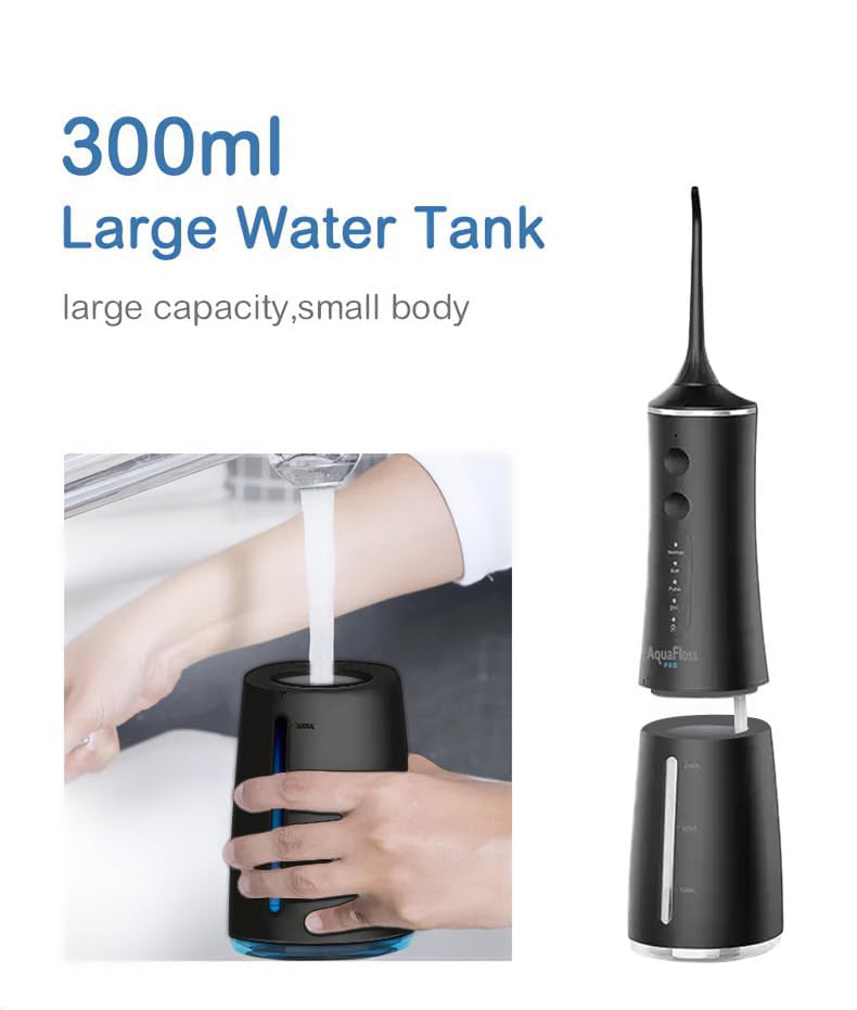 Water Dental Flosser Teeth Pick Portable Cordless Oral Irrigator 300ml Water Tank Rechargeable Travel Teeth Cleaner IPX7 Waterproof Electric Water Flosser BV609 (Black) Black