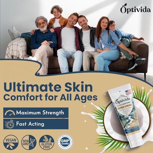 Optivida Nano Silver Skin Healing Cream - Skin Healing Ointment. Hydrating & Healing Topical Solution for Burns, Wounds, Scar, and Acne, Moisturizer Healing Cream 3.4 Fl Oz (Pack of 1)