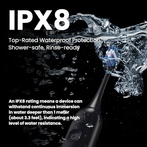 Electric Toothbrush for Adults, Rechargeable Sonic Toothbrush with 180 Days Battery Life, 5 Modes, 48000VPM Motor, Smart Timer, IPX8 Waterproof, 4 Brush Heads and Travel Case, Midnight Blue