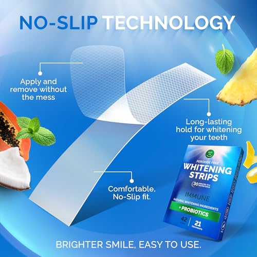 Teeth Whitening Strips by Pop On, 14 Strips, 7-Day Treatment, Non-Slip, Sensitive Teeth Whitening Strips, Made with Natural Ingredients, Mint Flavor, with Essential Probiotics, Hydrogen Peroxide Free