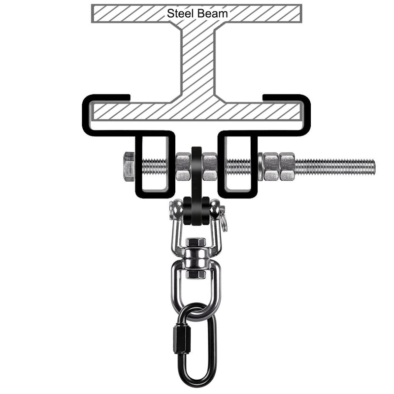 SELEWARE Heavy Duty Punching Bag Hanger and Beam Clamp for Boxing, Muay Thai, MMA B. Beam Clamp with Swivel & Carabiner (1 Pack)