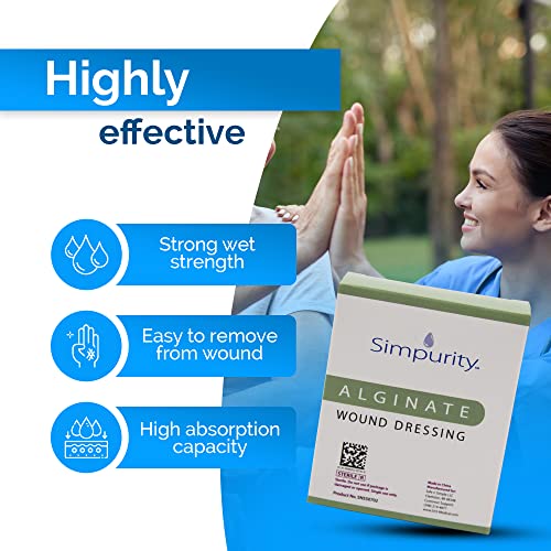Calcium Alginate Wound Dressing 4" x 4" - 10 Pads - Highly Absorbent Non-Stick Pads for Moderate to Heavy Exudate - Alginate Dressing for Pressure Ulcers Diabetic Leg Ulcers Bed Sores