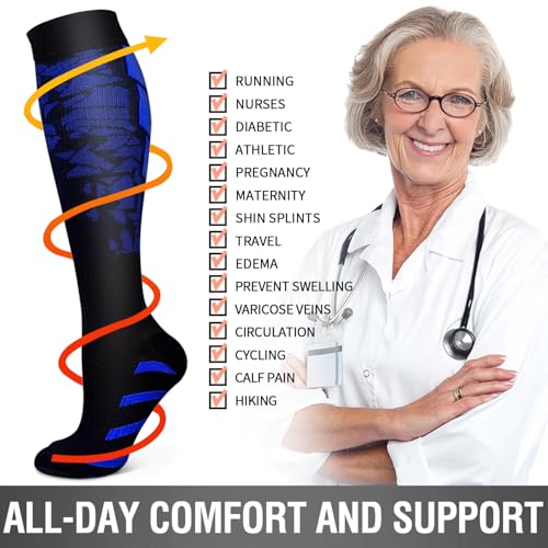 6 Pack Copper Compression Socks for Women and Men Circulation-Best Support for Medical,Running,Nursing,Athletic Large-X-Large D-assorted1