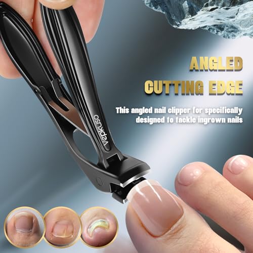 Nail Clippers for Seniors, Heavy Duty Stainless Steel Nail Clipper for Ingrown Toenails, Wide Opening Sharp Blade for Men, Women, Travel & Home Use Black(BC)