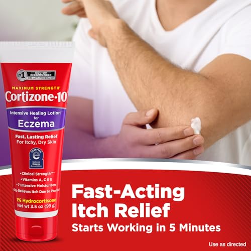 Cortizone-10 Maximum Strength Intensive Healing Itch Relief Lotion for Eczema, 1% Hydrocortisone, Fast-Acting, Anti-Itch Cream for Minor Skin Irritations, Rashes and Inflammation Due to Eczema, 3.5 oz 3.5 Ounce (Pack of 1)