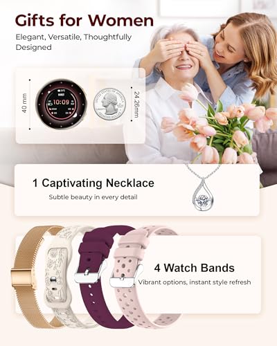 Iaret Smart Watch for Women, 1.27" HD Fitness Tracker with 4 Bands & Necklace Gift Set, Heart Rate SpO2 Sleep Monitor, 120+ Sport Modes, Call & Notifications, Smartwatch for Android iPhone, 40mm Starlight