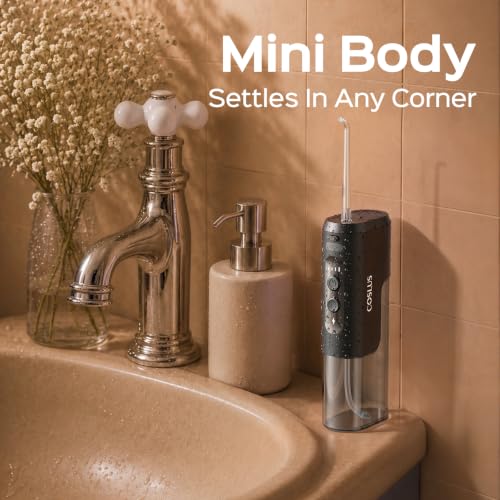 COSLUS T40 Mini Water Flosser for Travel, Portable Compact Design, Balck Black