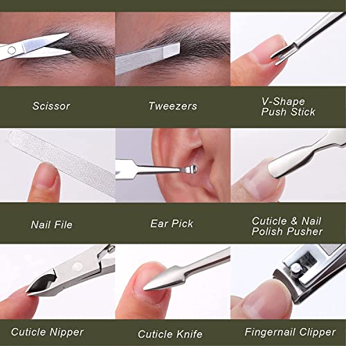 FAMILIFE Manicure Set, Nail Kit 11 in 1 pedicure kit Stainless Steel Mens Manicure Kit Leather Pedicure Tools and 100% Stainless Steel Ingrown Toenail File and Lifter Double Sided with Storage Case