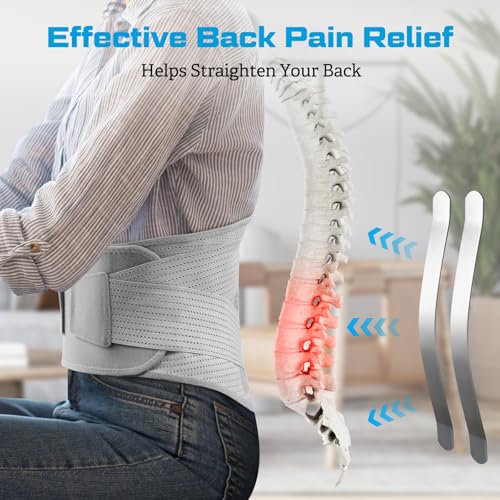 NEENCA Compression Back Brace for Lower Back Pain, Herniated Disc, Lumbar Strain – Breathable Lumbar Support for Work, Lifting, Sciatica, Scoliosis (Gray, Medium) Gray