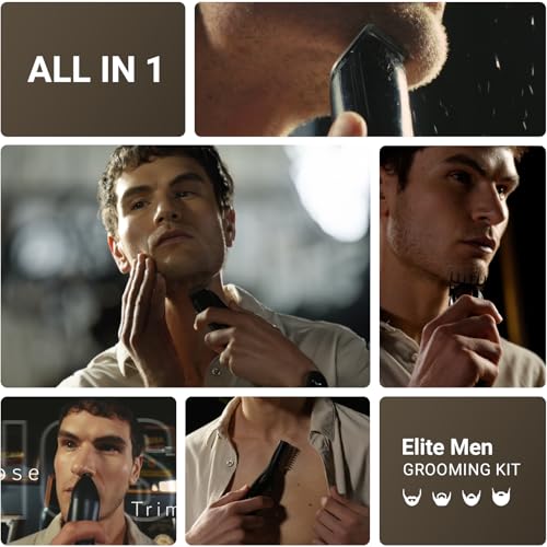 Rechargeable Beard Trimmer for Men: 𝟏𝟐-in-1 Grooming Kit Dark Black