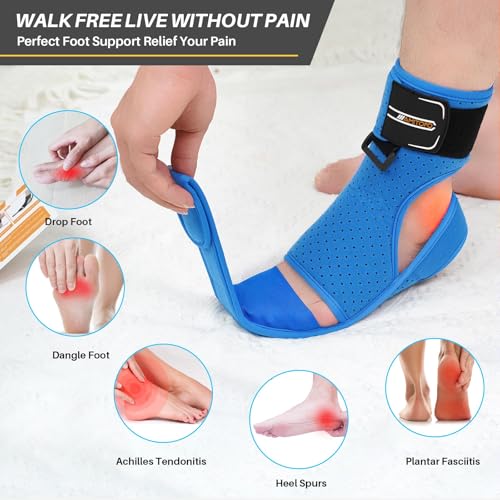 Plantar Fasciitis and Achilles Tendonitis Night Splint for Heel Pain Relief, Adjustable Support Brace for Sleeping, Women and Men L/XL Blue