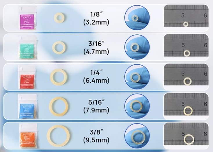 Orthodontic Elastics - 1/4 Medium (6.4 mm) 50 individual bags of 100 elastics per bag - Neon Latex - Made in USA