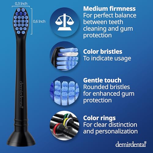 Toothbrush Heads mini Medium Compatible with Philips Sonicare Toothbrush Heads - Small Medium Replacement Heads - Daily Precision Brush Heads - Black - Replaces HX6028-8 Pack
