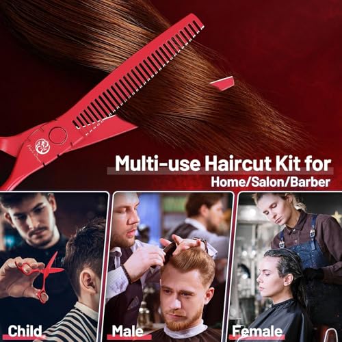 Purple Dragon 6 inch Hair Cutting Scissors Set with Bag for Barbers - Red 6 inches