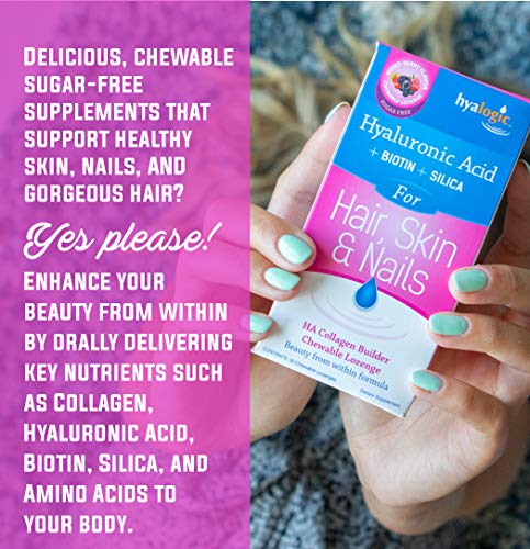 Hyalogic Hyaluronic Acid Chewable Lozenge – Sugar-Free Supplement for Hair Skin and Nails Vitamins for Women, Supports Skin Hydration (30 Count)