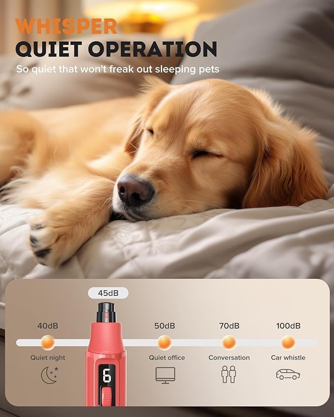 7-Speed Dog Nail Grinder with LED Light – Ultra Quiet Electric Pet Nail Trimmer for Large Dogs & Cats – Professional Grooming Tool with Dust Collector, One-Hand Speed Control & Instant Stop Safety Red - BeesActive Australia