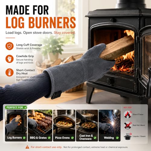 OZERO Welding Gloves: Upgraded Thicker 932°F Heat Resistant, Gray, 14 Inch Gray (14-inch)