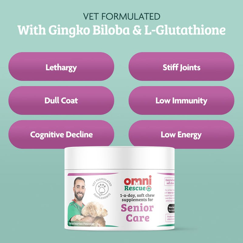Omni Senior Care Supplements for Dogs - Dragons’ Den Winners, One-a-Day Dog Chew for Joints, Ageing and Cognitive Function - Ginko Biloba, Algae Oil and L-Glutathione, 30 Servings, Small 0-15 Kg Small Dog (0-15kg)