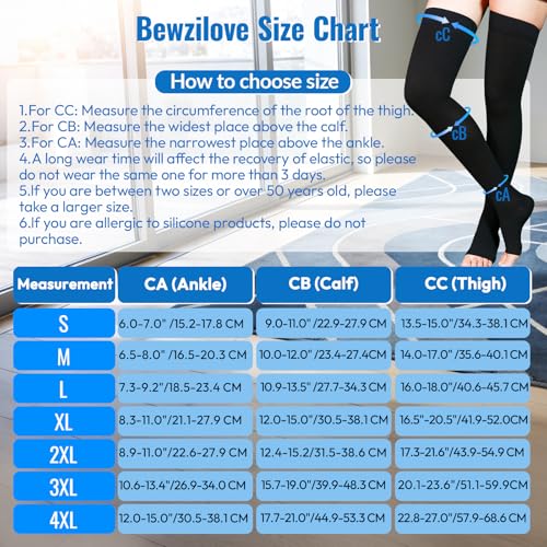 Compression Stockings, 20-30 mmHg Thigh High Compression Socks Open Toe XX-Large Black