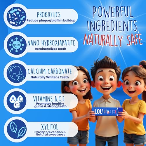 LOL Kids Toothpaste 3-Flavor Pack | Nano Hydroxyapatite Toothpaste, Probiotics, Vitamins A, C, E | Safe if Swallowed, No SLS | 1 Peppermint, 1 Strawberry & 1 Cinnamon