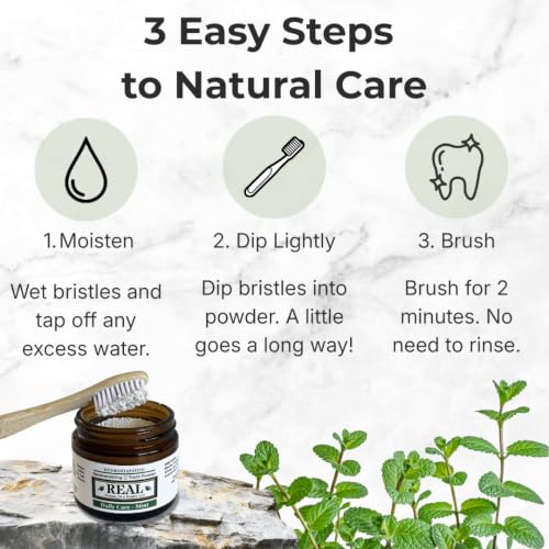 Real Products Hydroxyapatite Remineralizing Tooth Powder, Daily Care, Mint Flavor, with Xylitol, Sea Salt and Humic/Fulvic Minerals, 2 oz (Mint)