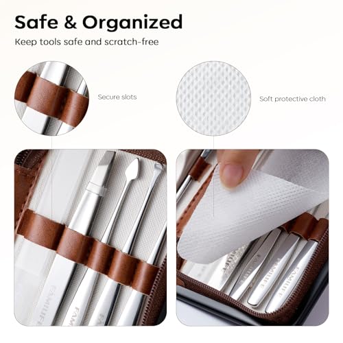 FAMILIFE Nail Care Kit 9-in-1 Professional - Carbon Steel Cuticle Scissors, Fingernail & Toenail Clippers for Nails, Manicure Set Travel Grooming Kit with Case (Brown) Brown
