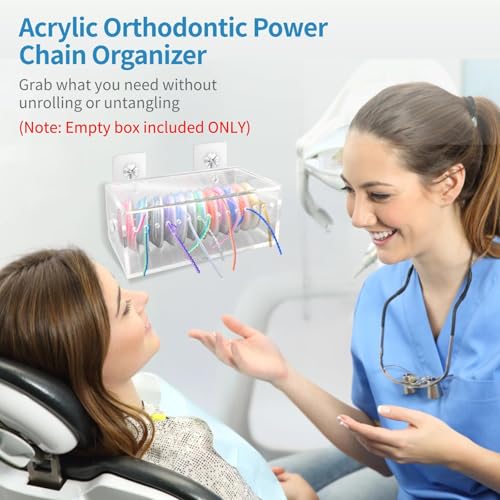 Acrylic Orthodontic Power Chain Organizer, Dental Elastic Chain Dispenser Box with Flip Lid & Rotating Spool, 15 Holes for Office Supply