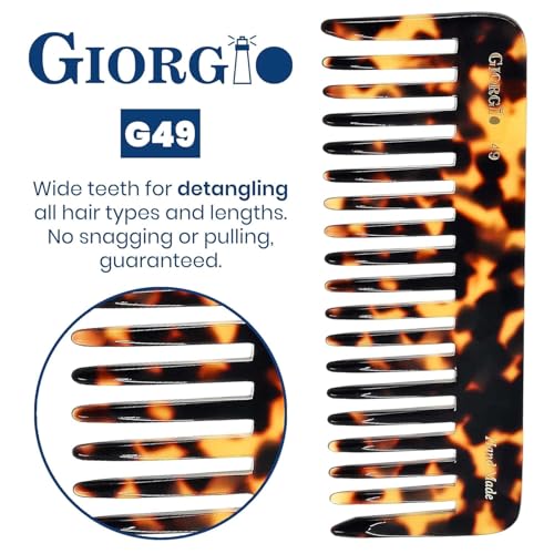 Giorgio G49 Yellow Tokio Large Wide Tooth Detangler Comb for Thick/Curly/Wavy Hair,Detangler Comb for Wet/Dry Use. Handmade of Quality Cellulose, Saw-Cut, Hand Polished 2 Pack Tokyo