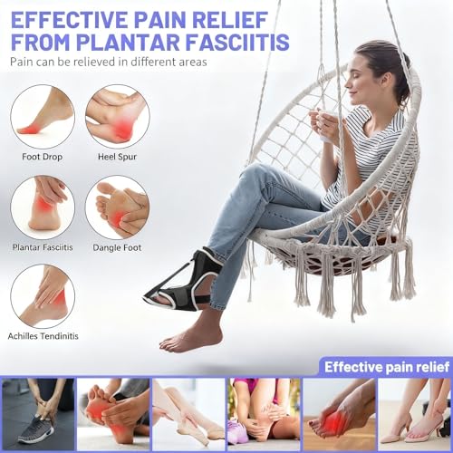 Plantar Fasciitis Night Splint with Massage Ball, Arch Pads & Socks, Adjustable Foot Brace for Achilles Tendonitis, Heel Spur, Foot Drop Relief – Lightweight Night Splint for Men and Women Black