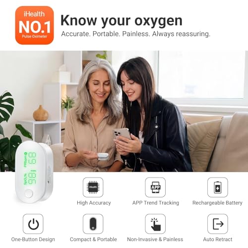iHealth Rechargeable Bluetooth Fingertip Pulse Oximeter with SpO2, PR & PI