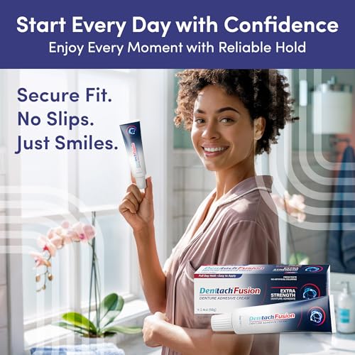 Denttach Fusion Denture Adhesive, (Pack of 4) 2.4 Ounce, Ultra Strong Hold and Seal, Dental Adhesive Cream for Dentures and Partials, Zinc Free Denture Glue