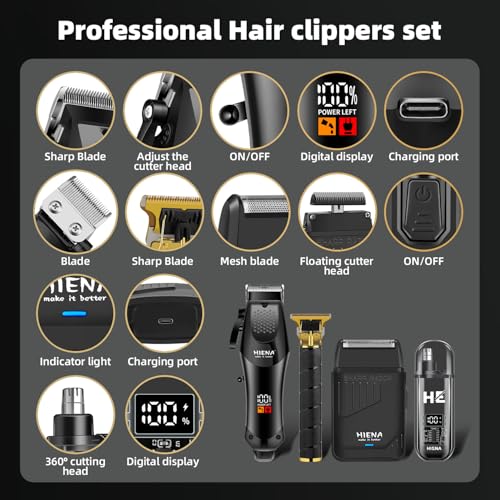 HIENA PRO Hair Clippers for Men, Barber Kit Trimmers for Men