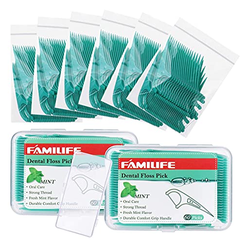 FAMILIFE Dental Floss Picks Mint Flavor with Portable Travel Cases Floss Refill, 420 Count (Pack of 8) Visit and Kid's Portable Travel Cases Refills Pack 204 Picks