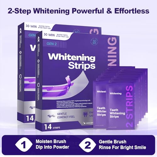 2 Pack 28 Strips Purple Teeth Whitening Strips, Gentle Daily Use for Stain Care and Natural Shine, Portable for Home and On the Go