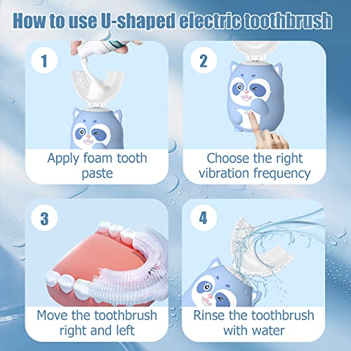 Kids Electric U Shaped Sonic Toothbrush,59S Timer-Age8-15 Gray Gray Raccoon