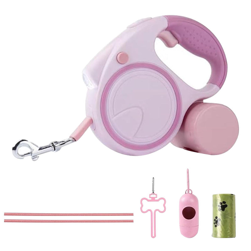 Best Dog Supplies | Pink Retractable Dog Leash with Light, Poop Bag Dispenser, Poop Bag Holder, 2 Elastic Ropes | Set of 4 - BeesActive Australia