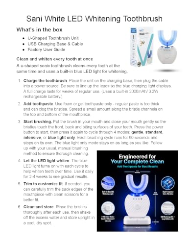 Sani White 360 Brite U Shaped Toothbrush High-Frequency Sonic Cleaner