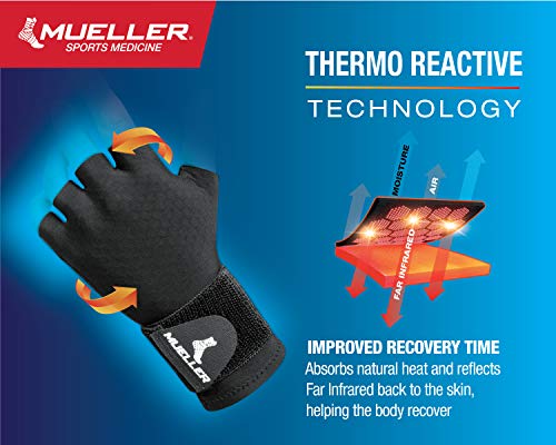 Mueller Sports Medicine Reversible Compression Glove for Men and Women, Hand & Wrist Pain Relief Support, Ideal for Carpal Tunnel, Arthritis, Fits Right or Left, Black Large-X-Large