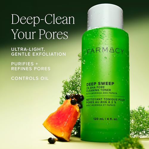 Farmacy 2% Salicylic Acid Toner for Face - Deep Sweep BHA Liquid Exfoliant + Pore Cleaner - Controls Oil, Gently Exfoliates + Refines Pores - Skin Care for Combo, Oily + Blemish-Prone Skin - (50ml). 1.7 Fl Oz (Pack of 1)